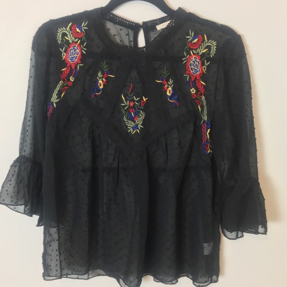 Rebellion Black Blouse with Multicolor Embroidery